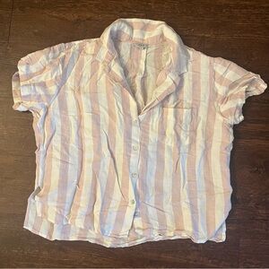 Rails Zuma Top woman’s Pink and White Petal Striped Shirt Linen Sz M
